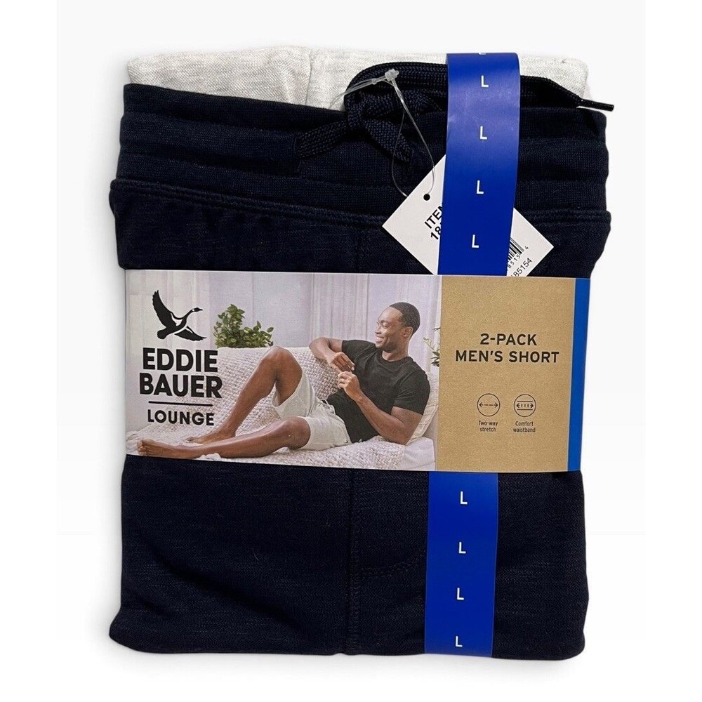 Eddie Bauer Men's L 2-Pack Lounge Shorts Navy White Modal Stretch Drawstring NWT